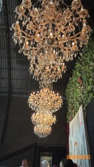 A chandelier at a wedding venue